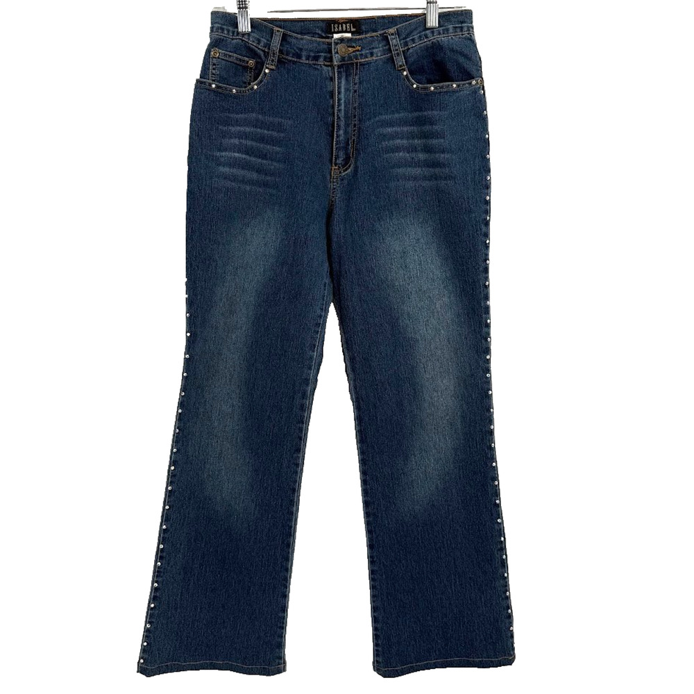 Isabel Jeans Womens 8 Bootcut Blue Denim Rhinestone Studded Stretch Y2K Made USA